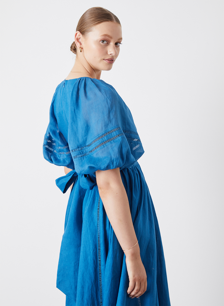 Ingrid Linen Ramie Midi Dress in Adriatic Blue – The 5th Dimension Boutique